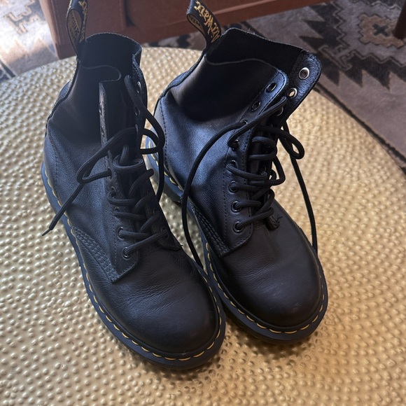 Dr. Martens Black Ankle Boots with Yellow Stitching - Picture 1 of 3